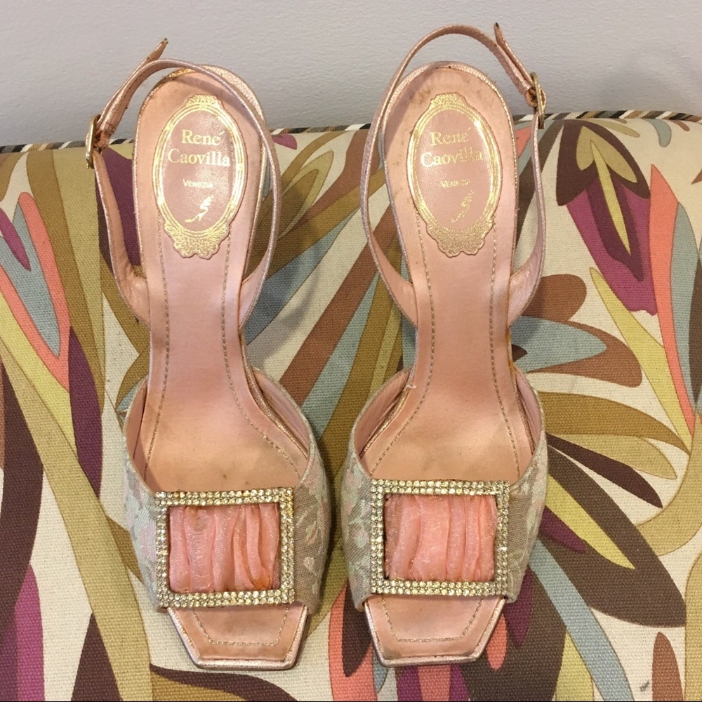 RENE CAOVILLA OPEN TOE SLING BACK SHOES SIZE 37.5 - Picture 2 of 8